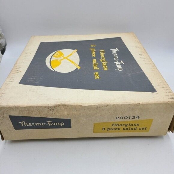 Vintage Mid Century Thermo-Temp 3 Piece Salad Set 12" Bowl Utensils Fiberglass - Picture 10 of 10